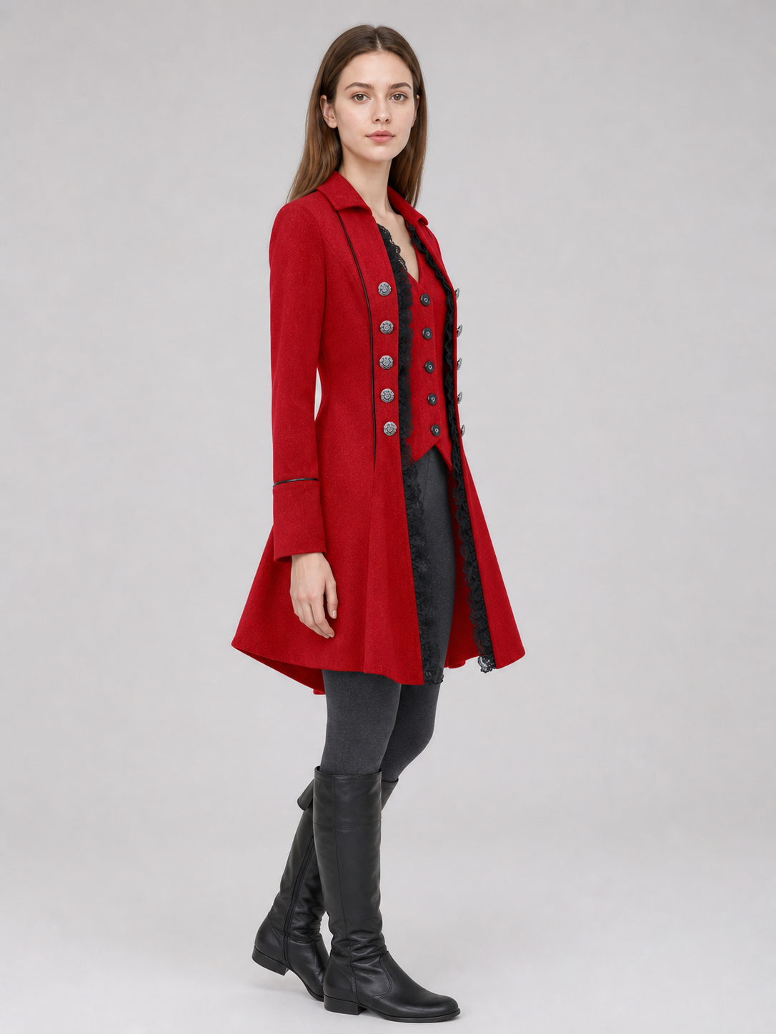 Red decorative tailcoat with long sleeves