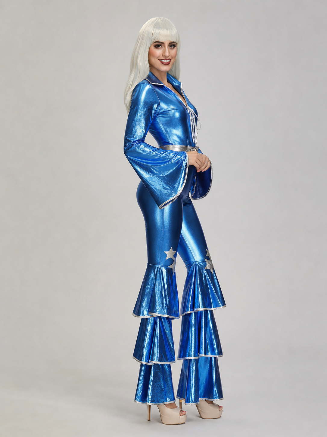 Blue Disco-Style Jumpsuit with Silver Details