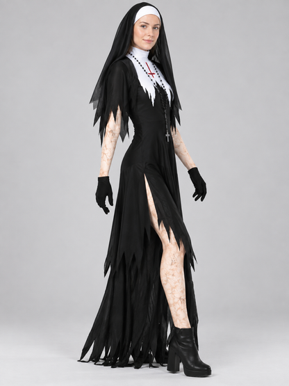 Vampire Halloween Costume with Black Dress and Veil