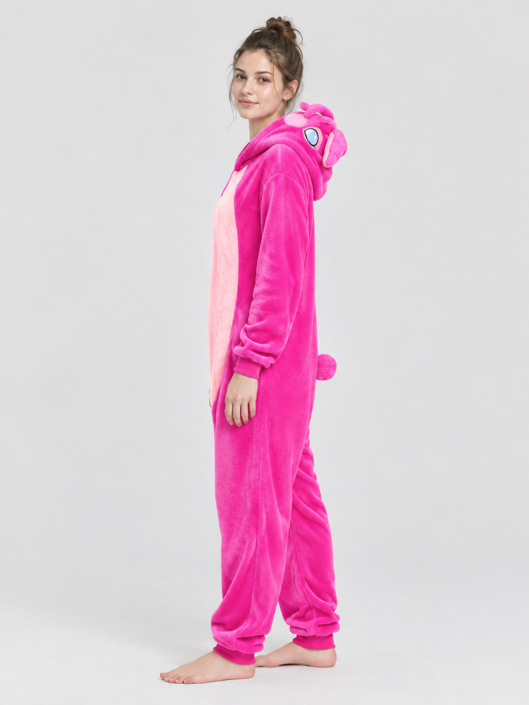 Plush elephant hooded kigurumi pajama, hot pink
