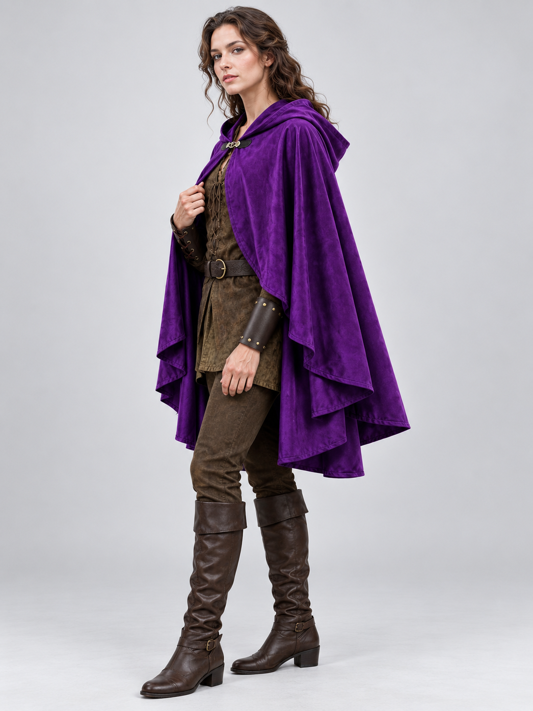 Carnival cape purple with hood and clasp