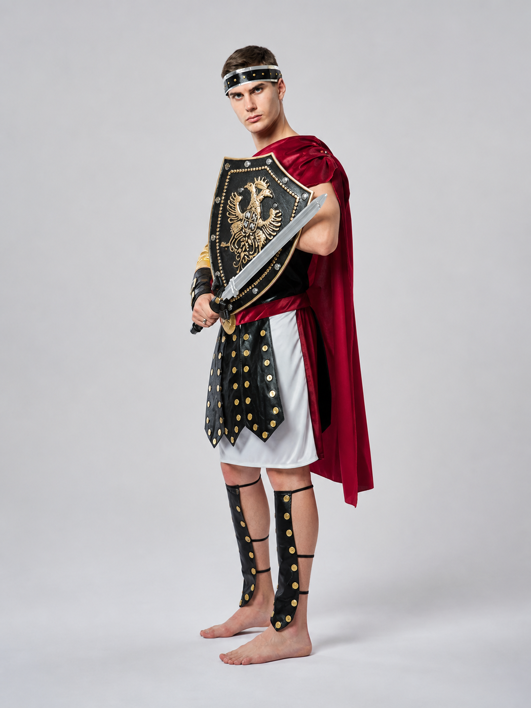 Roman Warrior Costume with Shield and Sword for Cosplay side view 3