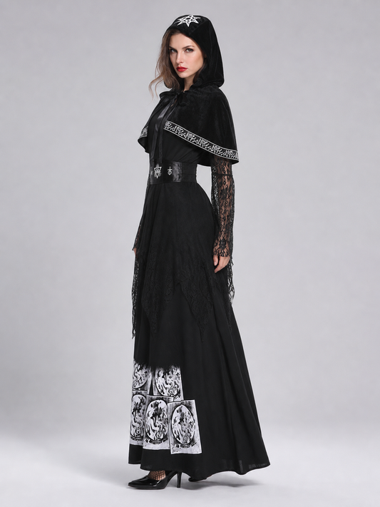 Gothic Witch Costume with Hood and Cape