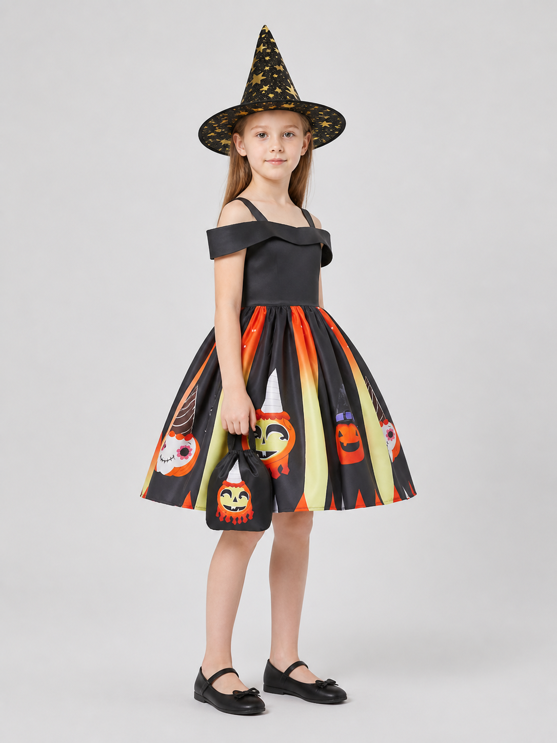 Halloween Witch and Pumpkin Costume Dress, 3 Pieces side view