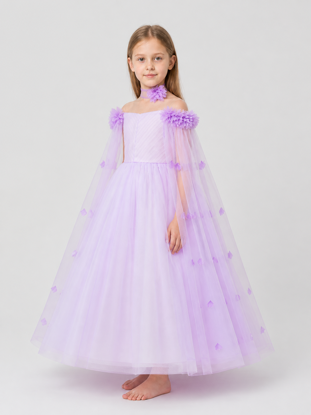 Puffy Princess Tulle Dress with Bows, Lilac side view