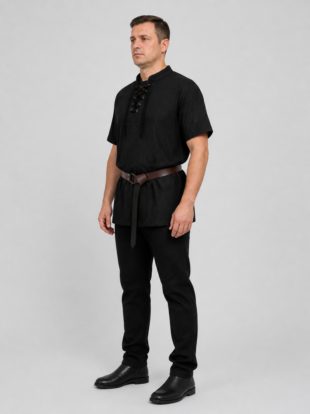 Medieval Lace-Up Blouse with Short Sleeves and Belt side view