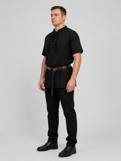 Medieval Lace-Up Blouse with Short Sleeves and Belt side view