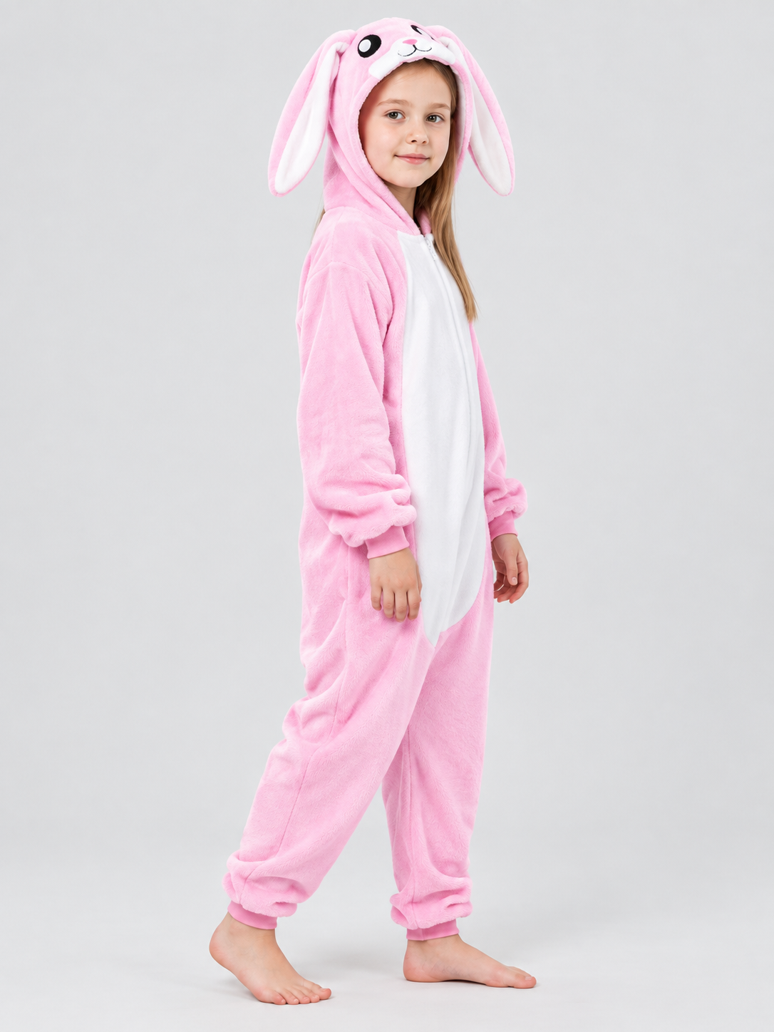 Pajama Jumpsuit with Hood and Bunny Ears, Pink