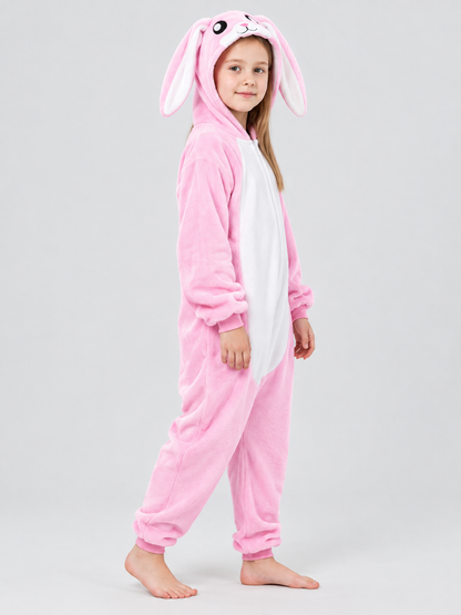 Pajama Jumpsuit with Hood and Bunny Ears, Pink