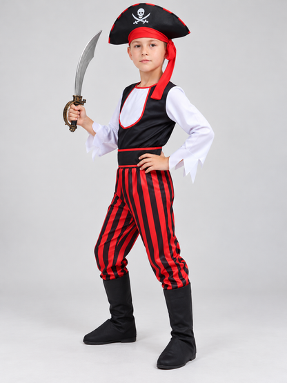 Kids' Pirate Costume with Black Hat and Vest