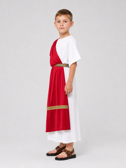 Ancient Greek Costume with Red and Gold Ribbons