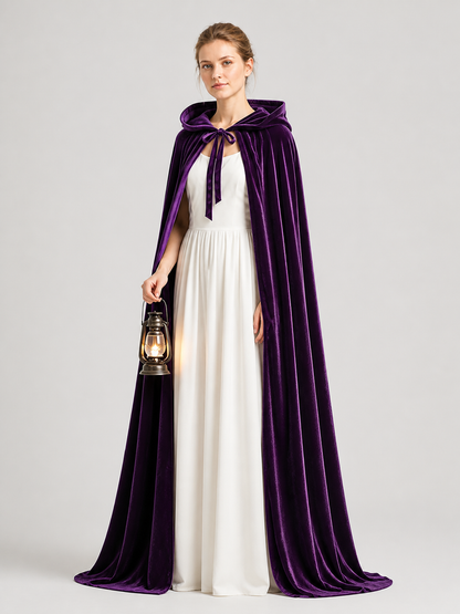 Long Purple Hooded Cape for Cosplay side view