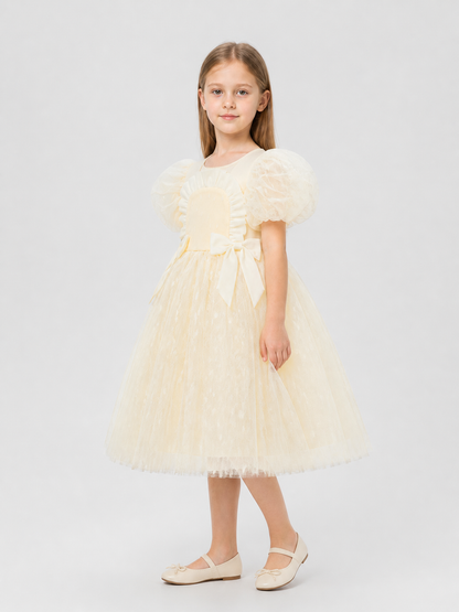 Princess Dress with Puff Sleeves and Tulle Skirt side view