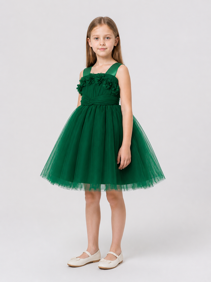 Girls' Green Tutu Dress with Flowers side view