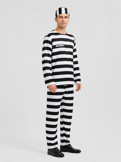 Black-and-White Prison Stripe Cosplay Costume Set side view