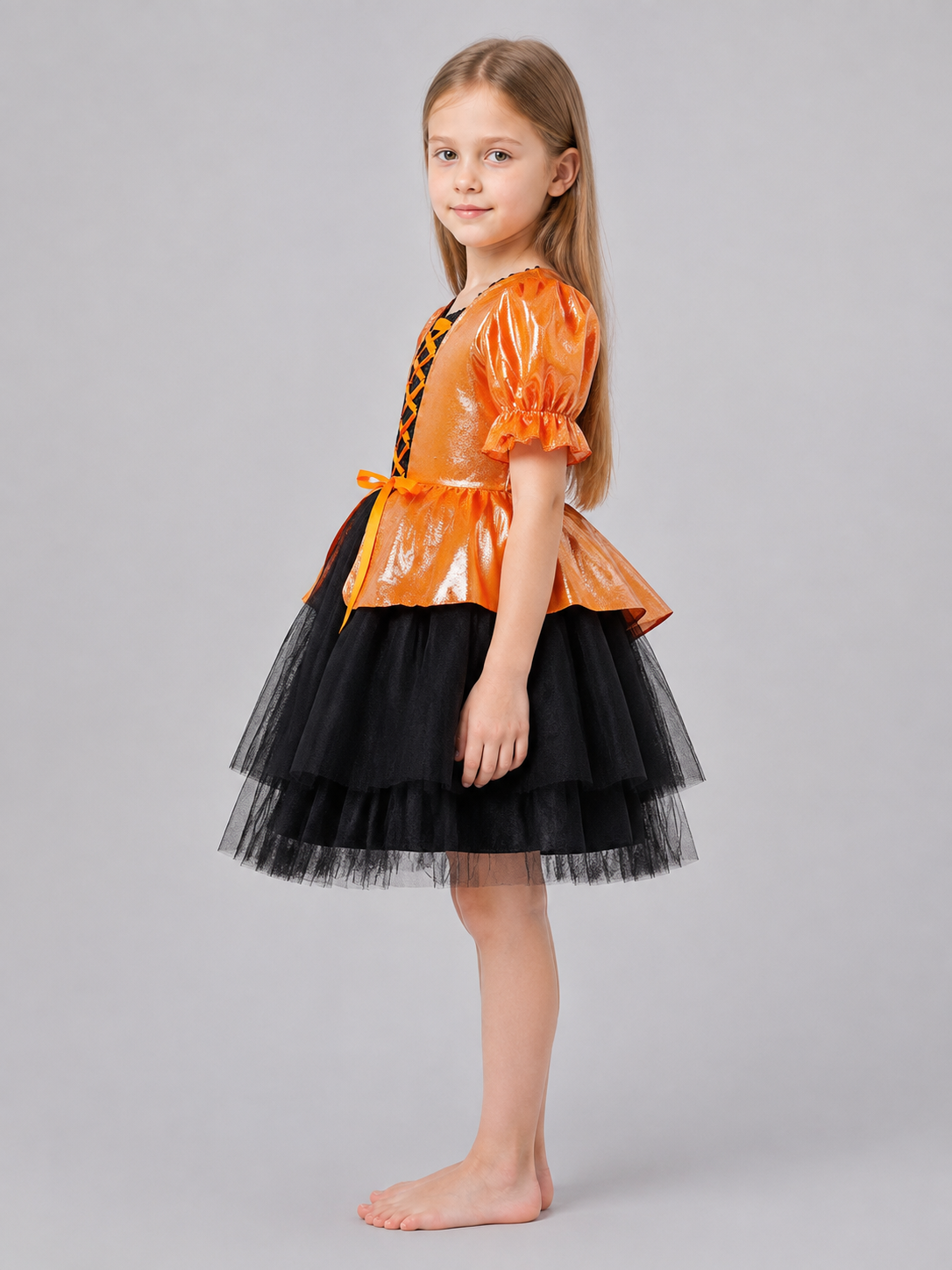 Children’s Black and Orange Witch Costume Dress side view