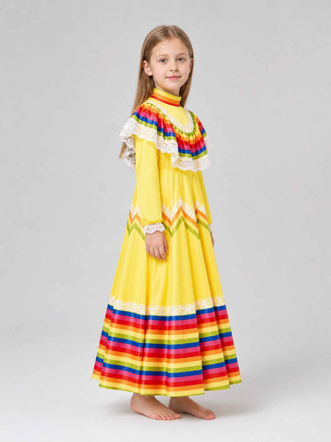 Long Carnival Dress with Lace and Ruffles