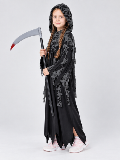 Kids' Vampire Halloween Costume with Hood and Spiderweb