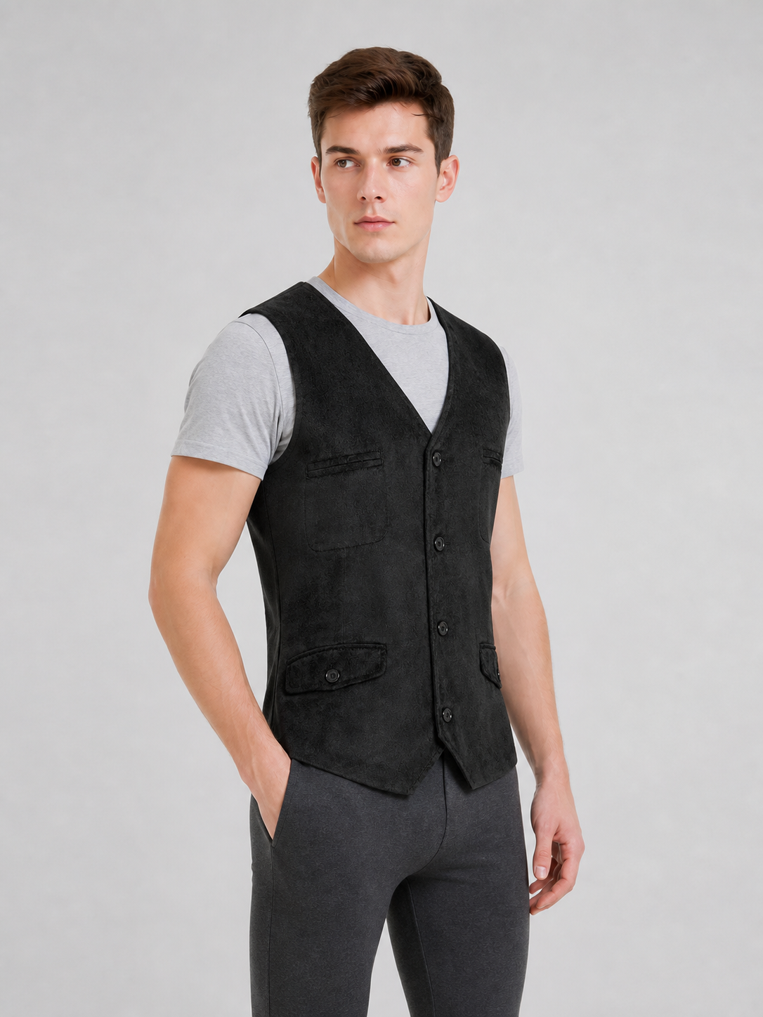 Halloween Costume Vest, Black, V-Neck