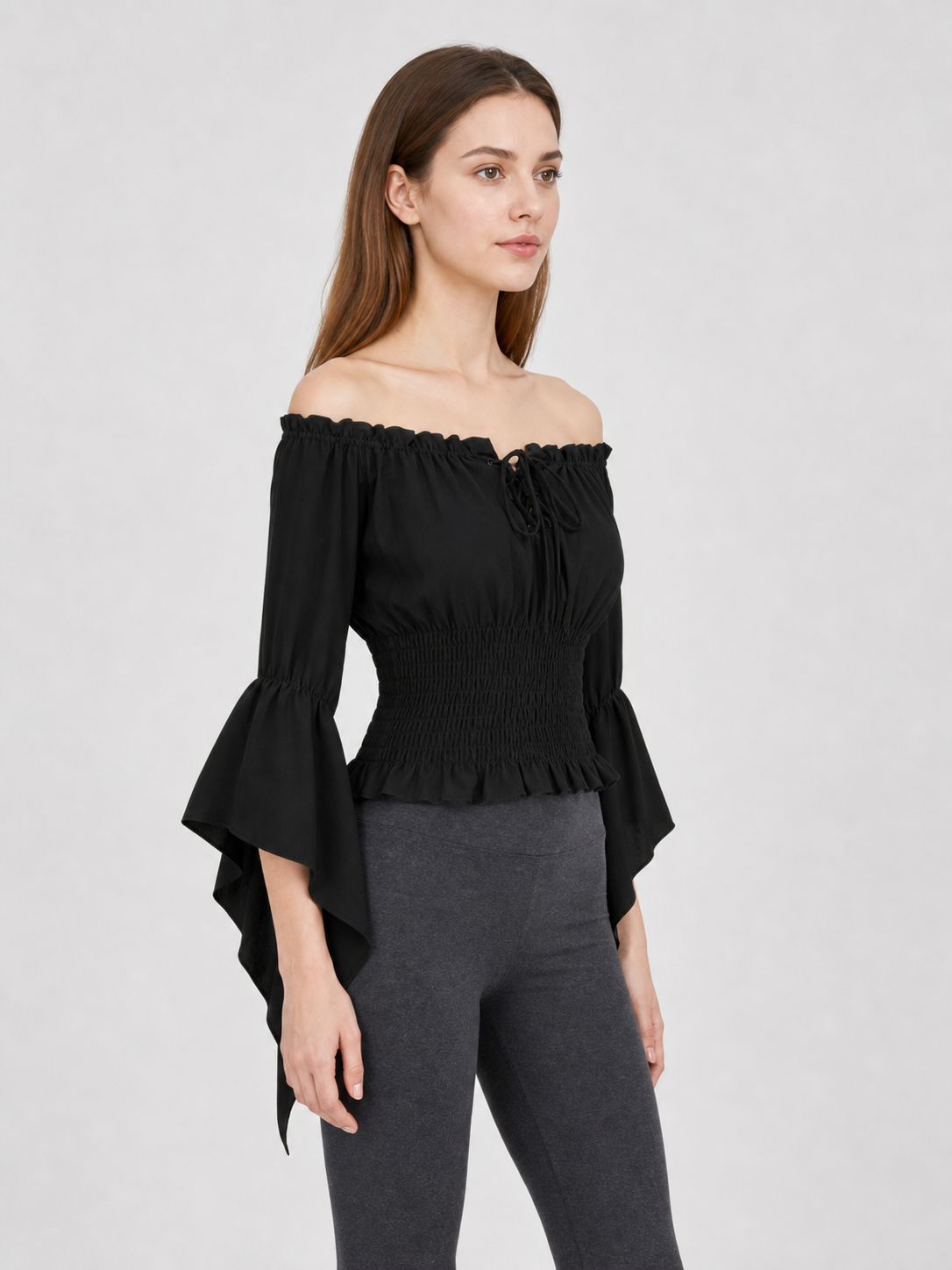 Black Cropped Off-Shoulder Blouse