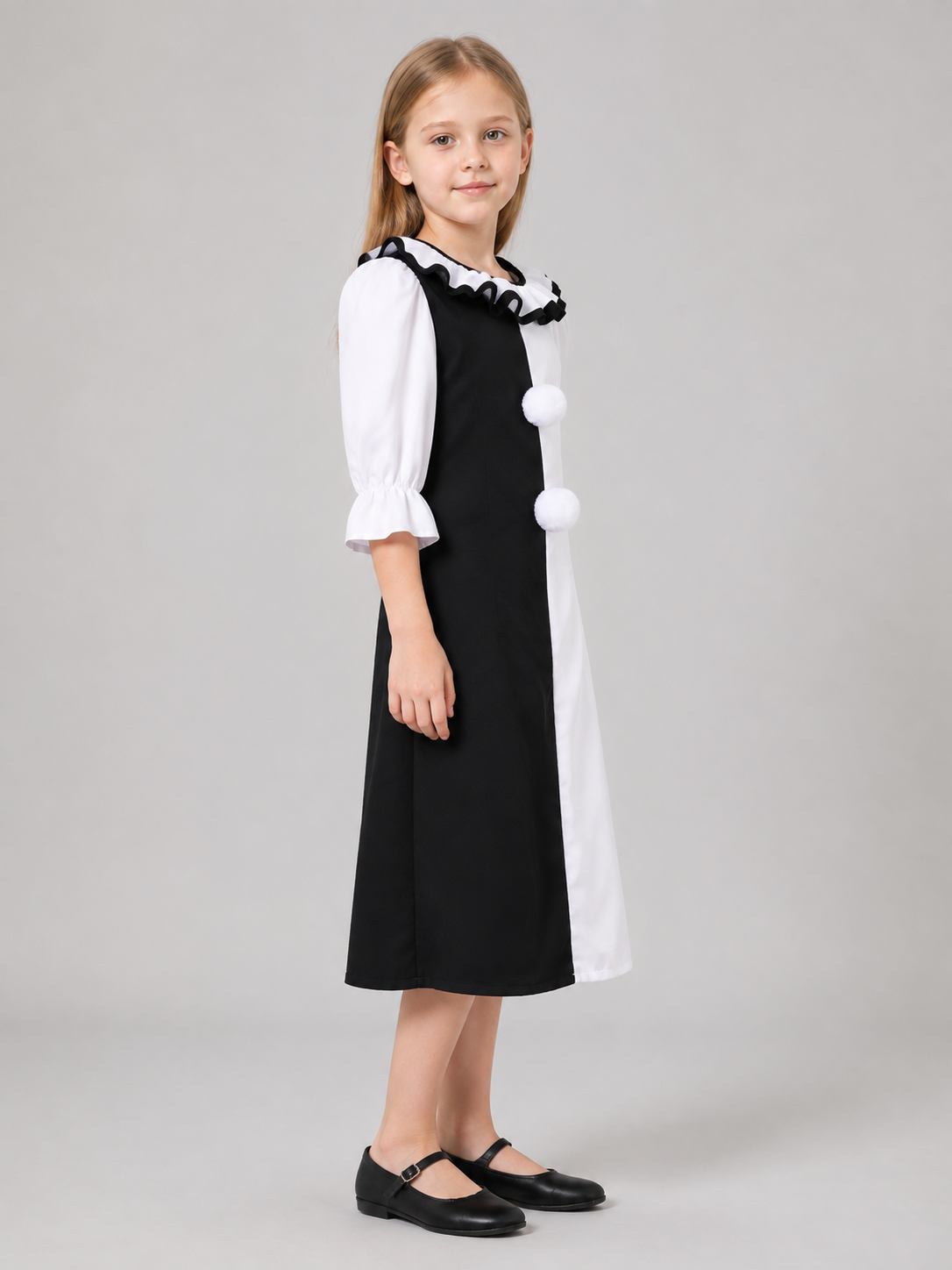 Women's Black-and-White Pom-Pom Cosplay Costume side view