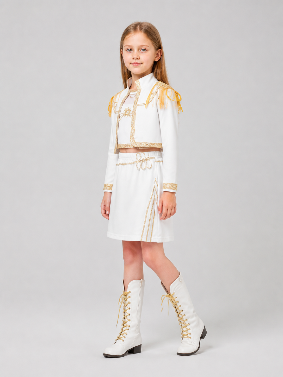 Children’s Stage Costume, White with Gold, Three-Piece Set side view