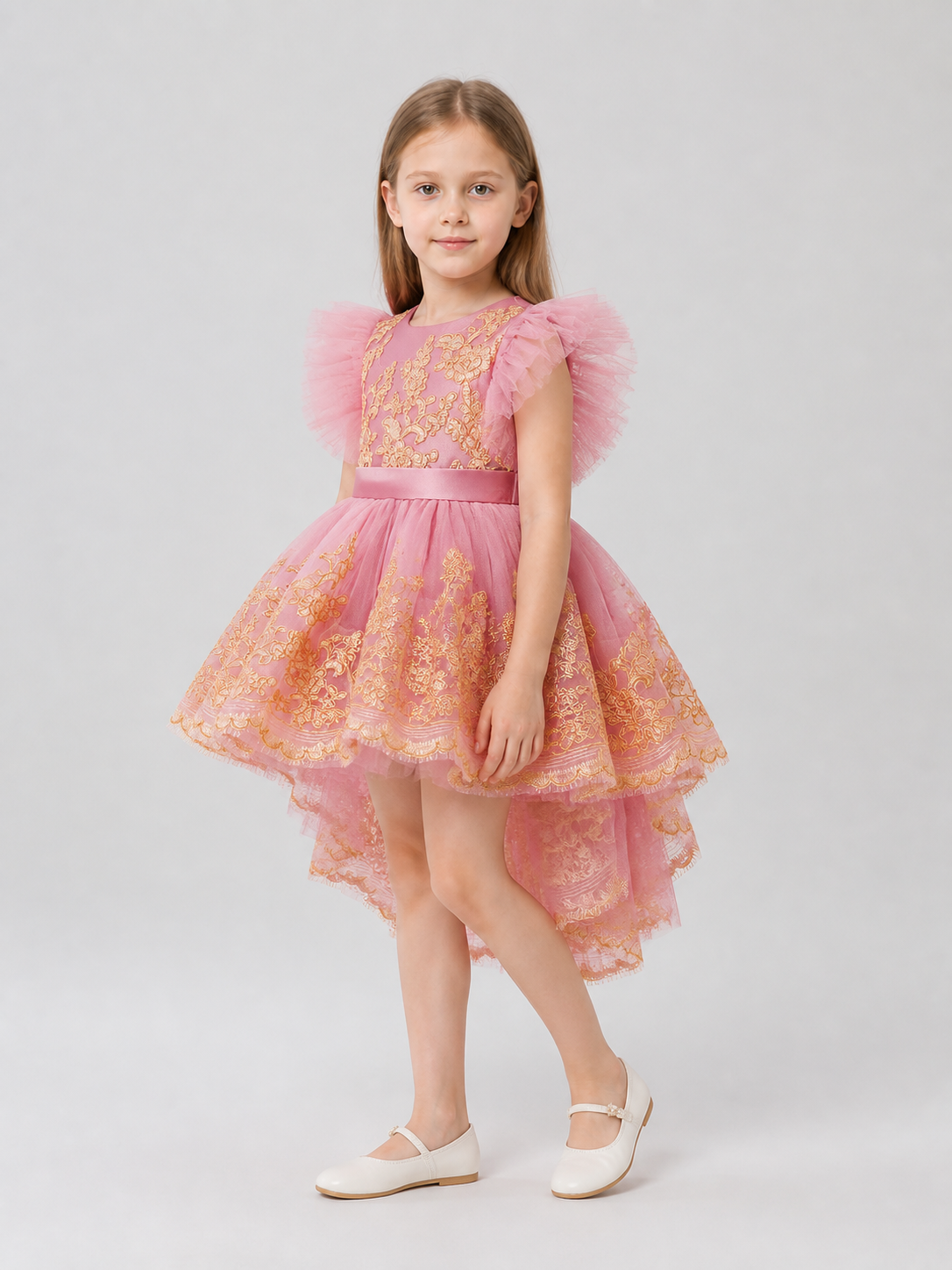 Princess Flower Girl Dress with Wings and Embroidery side view