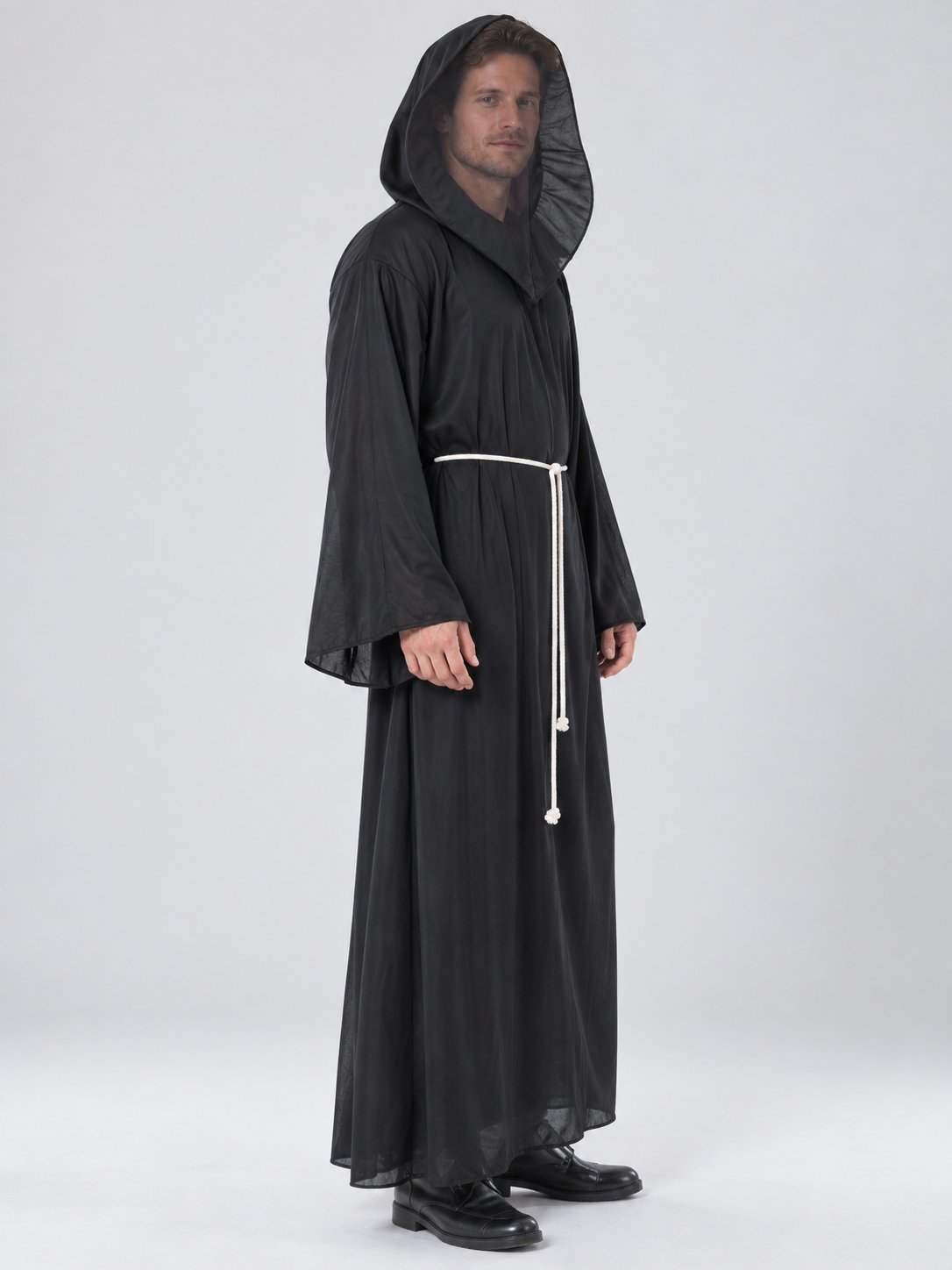 Black Vampire Costume with Hood and Belt