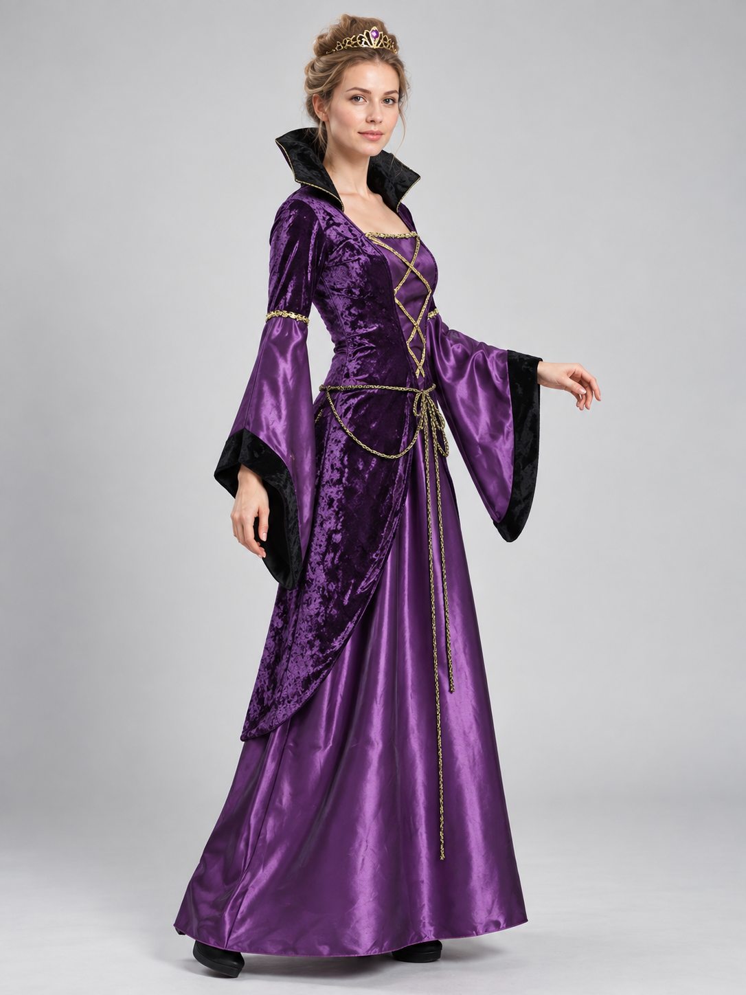 Vampire Costume with Crown and Lace-Up Detail side view