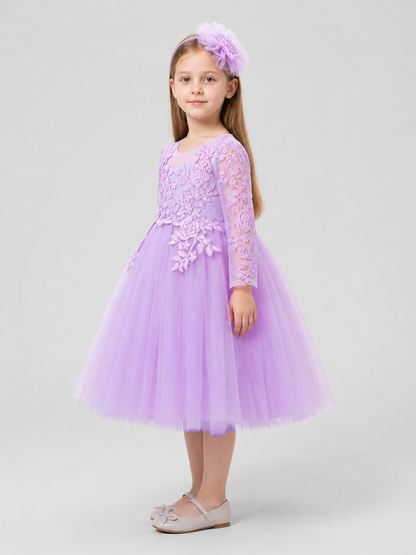 Children’s Princess Dress with Embroidery and Floral Headband side view