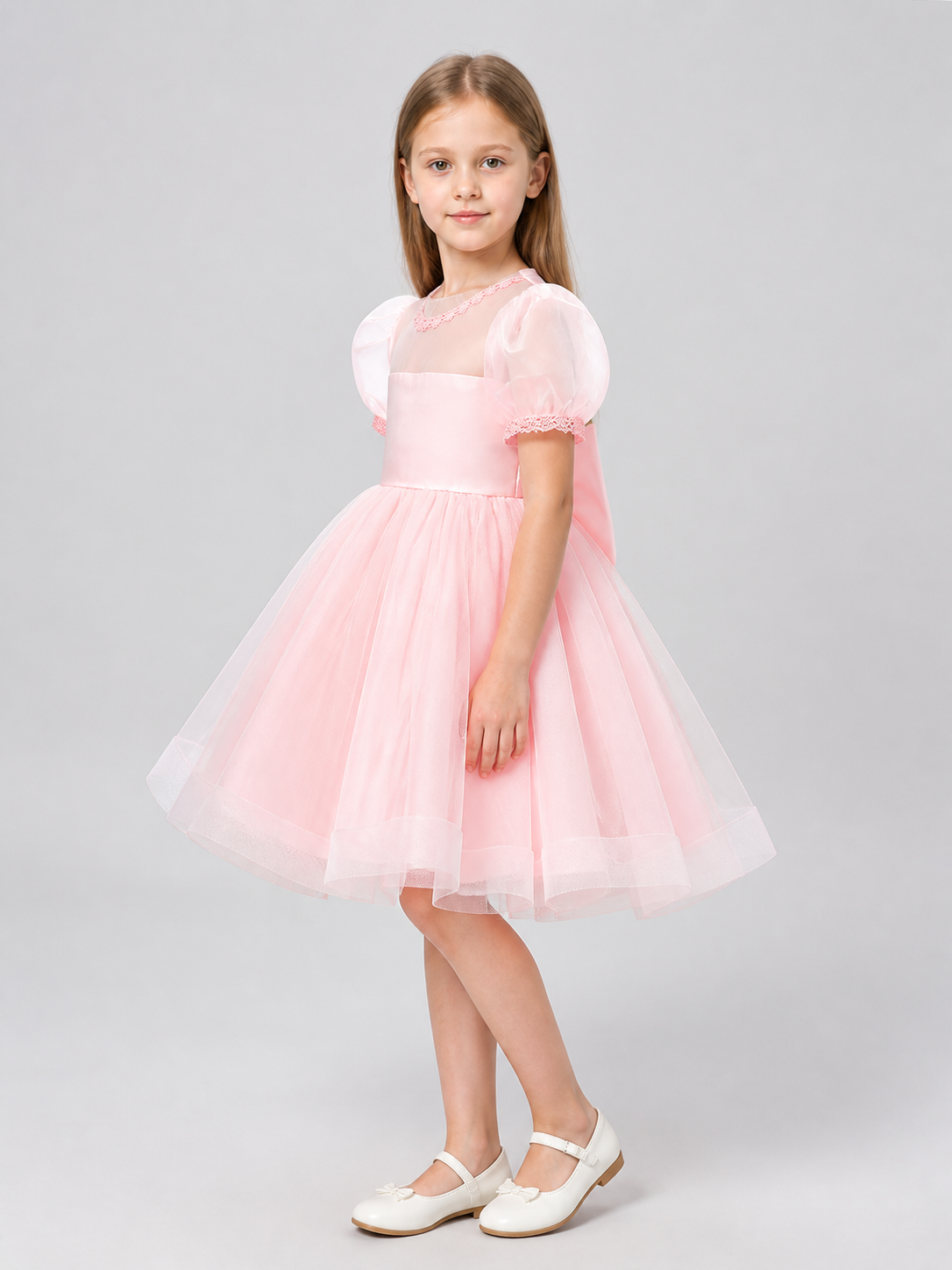 Pink Lace Princess Dress with Full Skirt side view