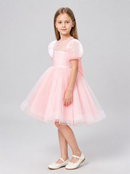 Pink Lace Princess Dress with Full Skirt side view