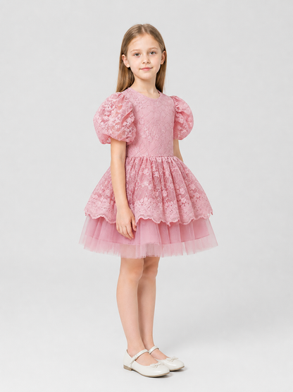 Girls’ Princess Dress with Full Skirt and Lace side view