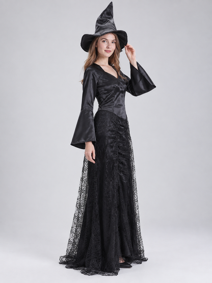 Witch Costume: Black Lace Dress and Hat