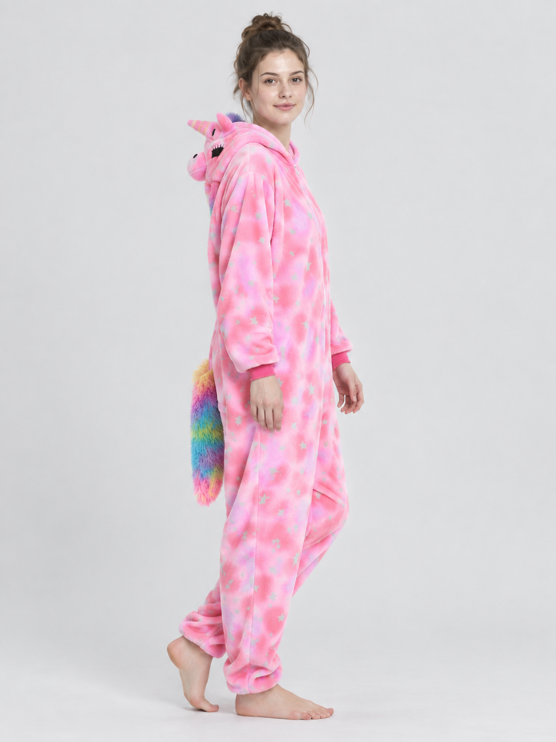 Pink Plush Hooded Unicorn Pajama Jumpsuit