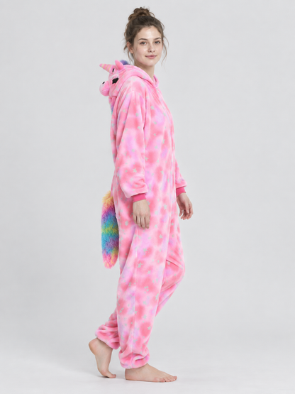 Pink Plush Hooded Unicorn Pajama Jumpsuit