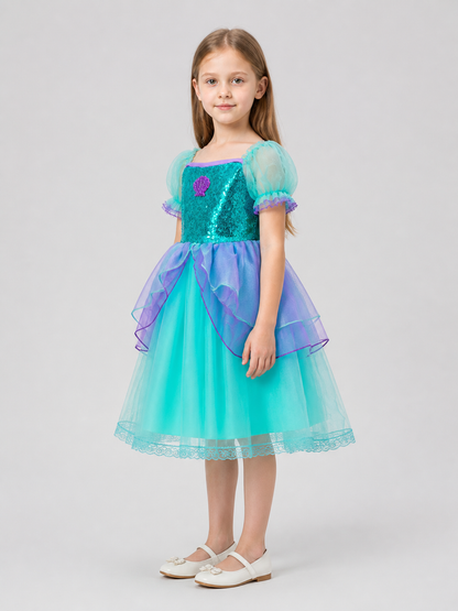 Girls' Princess Dress with Sequins and Mesh Skirt