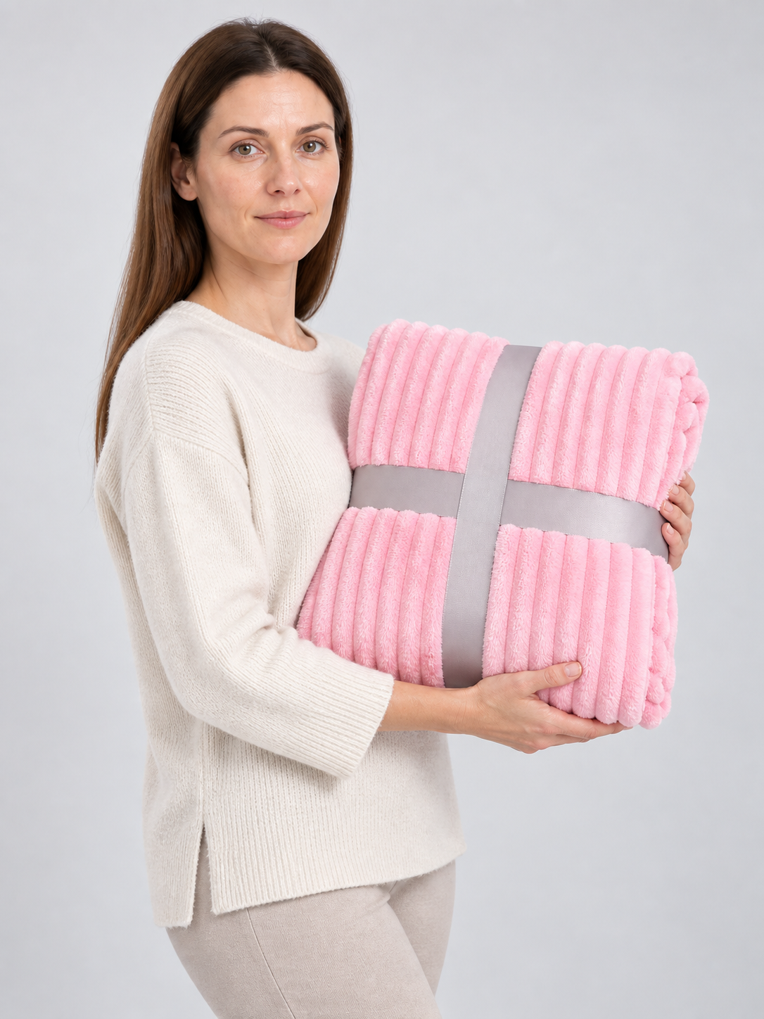 Pink Fleece Blanket with Lengthwise Waves