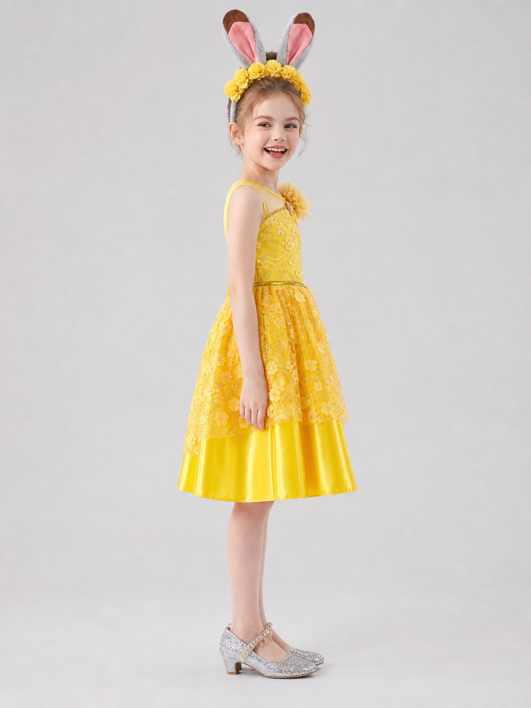 Yellow Dress with Floral Decor for Cosplay