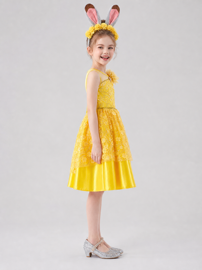 Yellow Dress with Floral Decor for Cosplay