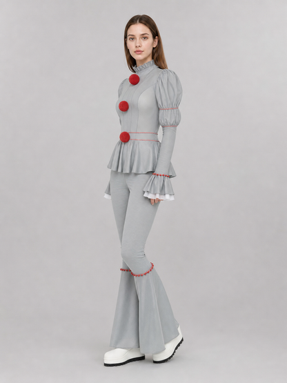 Carnival Circus Clown Costume with Ruffles side view
