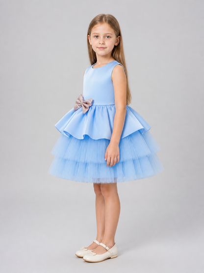 Puffy Blue Princess Dress with a Sparkly Bow