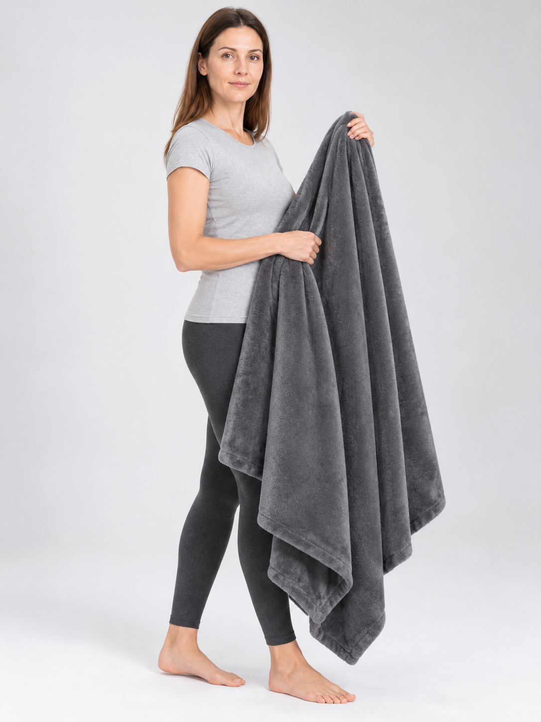 Gray Double-Sided Fleece Throw Blanket with Binding