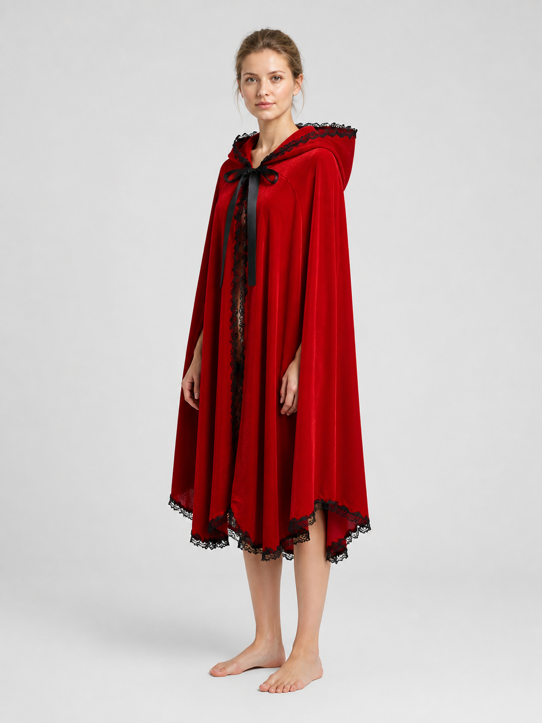 Red Short Lace Hooded Cape for Halloween side view