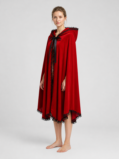 Red Short Lace Hooded Cape for Halloween side view