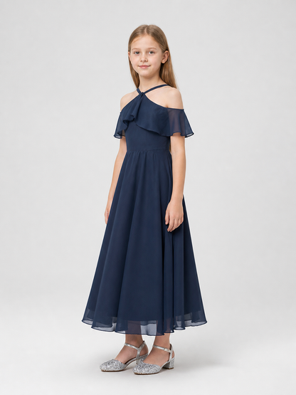 Girls' Long Chiffon Dressy Dress with Bow side view