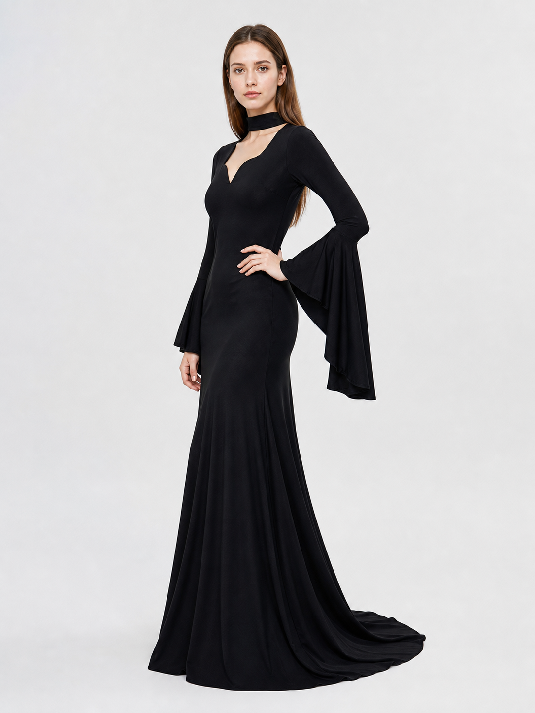 Black Gothic Floor-Length Evening Dress