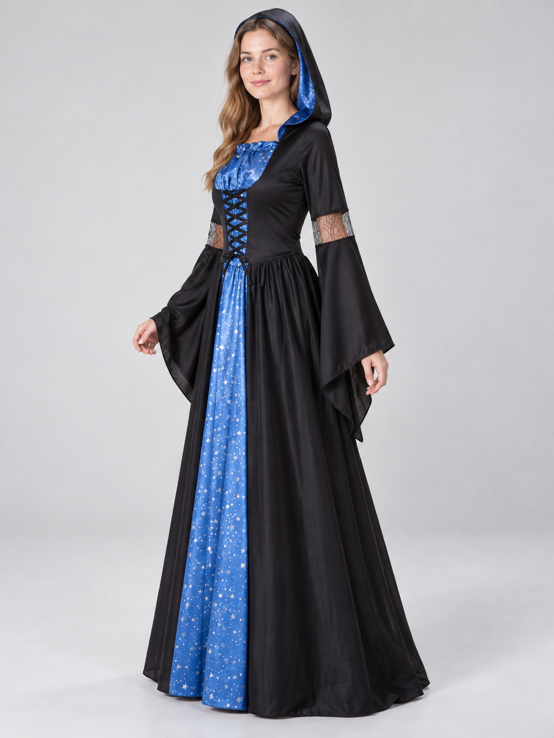 Black and Blue Hooded Lace-Up Carnival Dress