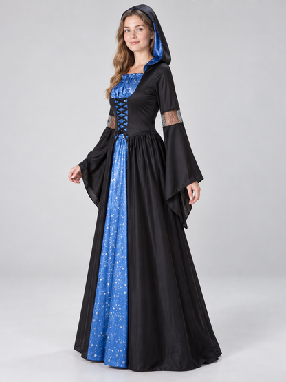 Black and Blue Hooded Lace-Up Carnival Dress