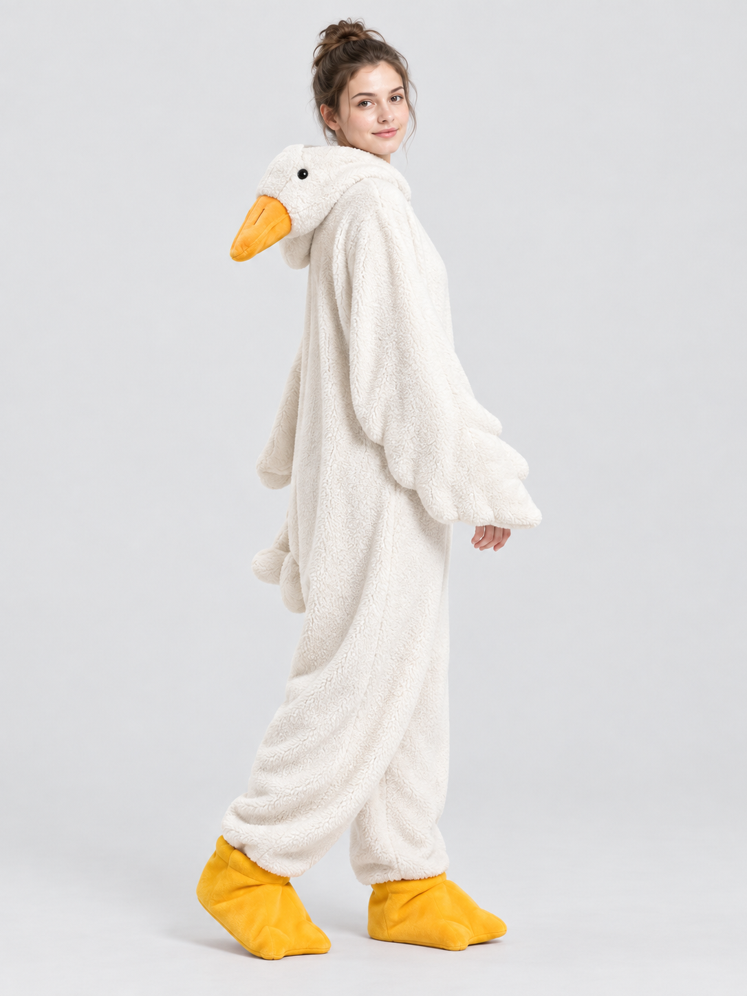 White Goose Kigurumi Pajama in Coral Fleece